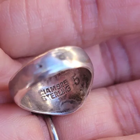 Vintage 925 sterling silver SIAM bubble untricately hand chased engraved ring - Picture 5 of 15